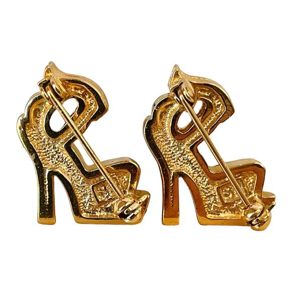 Suzanne Bjontegard Gold Green Enamel & AB Rhinestones Pair Stiletto Shoe Pins - Picture 2 of 3